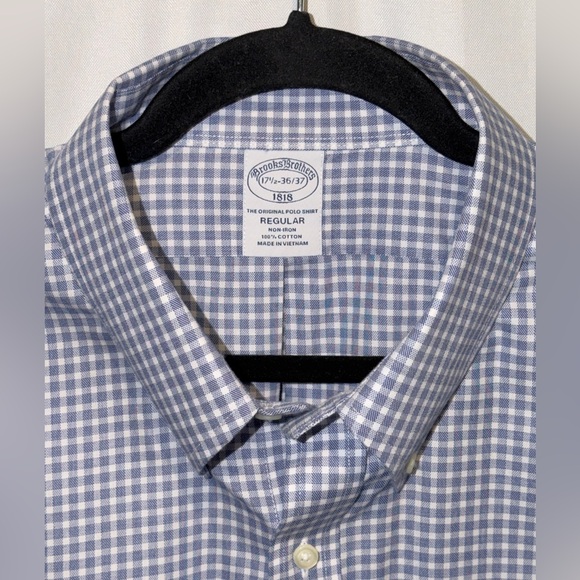 Brooks Brothers Other - Brooks Brothers 1818 NON-IRON Long Sleeve Shirt Blue White Plaid Mens 17.5 36/37